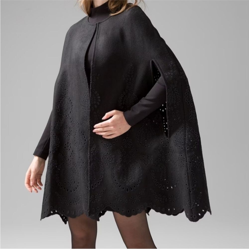 White House Black Market Black Eyelet Cutout Cape Jacket